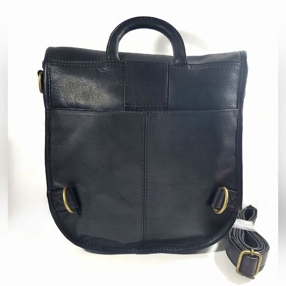 HOBO International Black Leather Saddle Bag Crossbody Backpack Brass Accents NWT - Picture 7 of 16